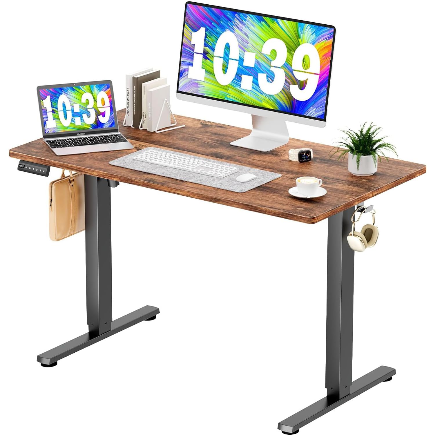 DUMOS Schreibtisch Höhenverstellbar, Ergonomic Elektrischer Schreibtische 120 X 60 cm, Standing Desk, Height Adjustable Tisch, Office Desk Geeignet für Büros, Wohnungen und andere (Braun)