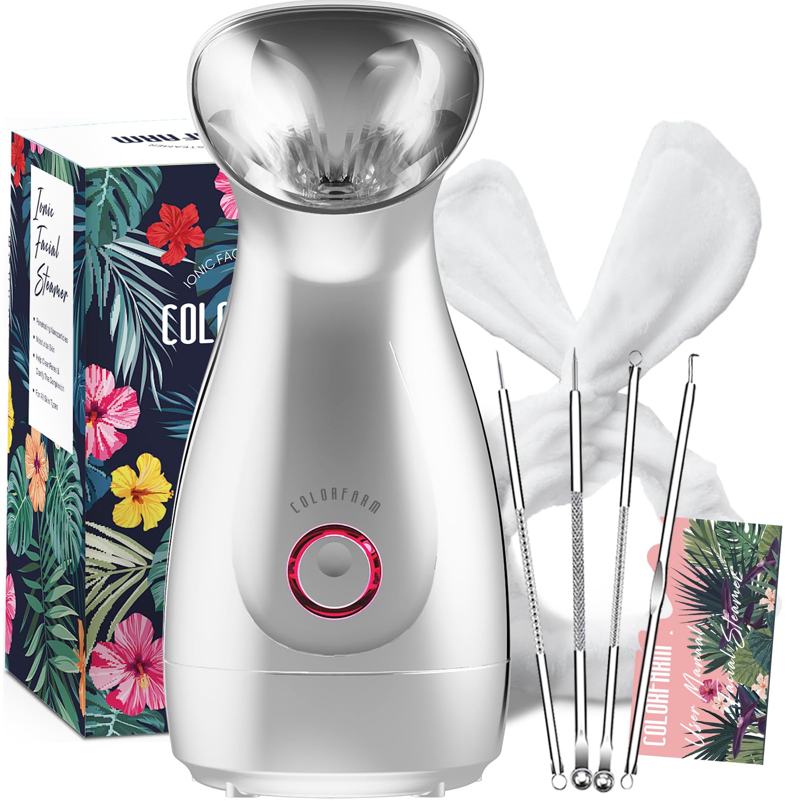 Colorfarm Facial Steamer Nano Ionic: Face Steamer Deep Cleaning Unclogs Pores - Humidifier Hot Mist Home Sauna Spa for Women Men Sinuses Moisturizing (Silver)