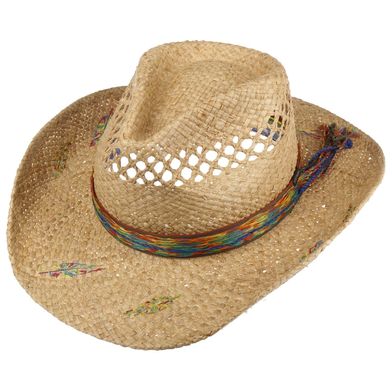 Stetson Western Festival Sombrero de Rafia con Banda de Tela y Cordon Decorativo Mujer Hombre Primavera Verano