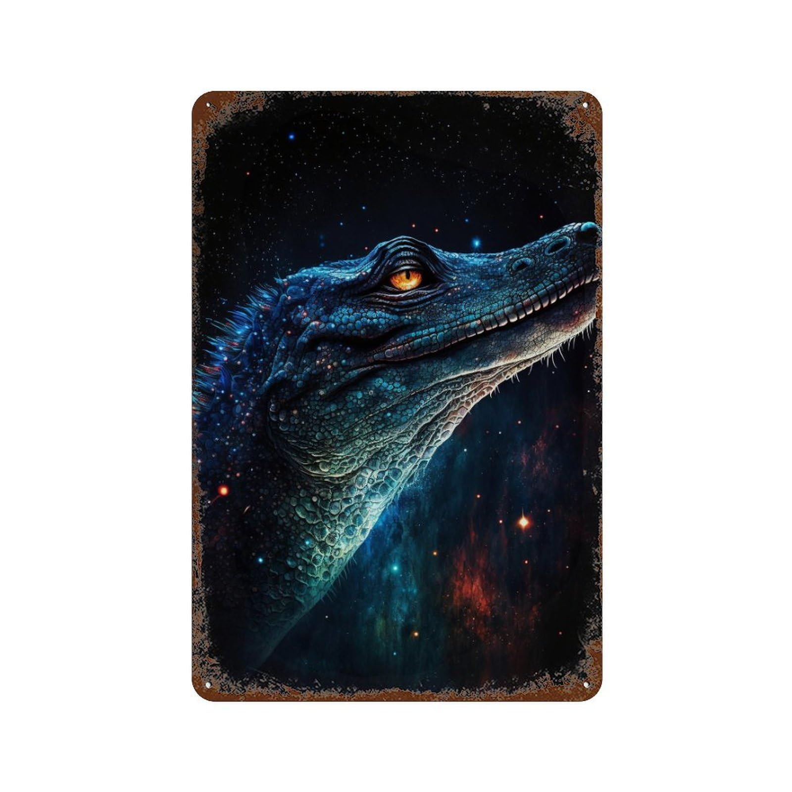 Vintage Rust Metal Sign with Galactic Crocodile Profile-1 Design 11.8"x7.9", for Office, Studio And Wall Decor, Farmhouse Wall Decor