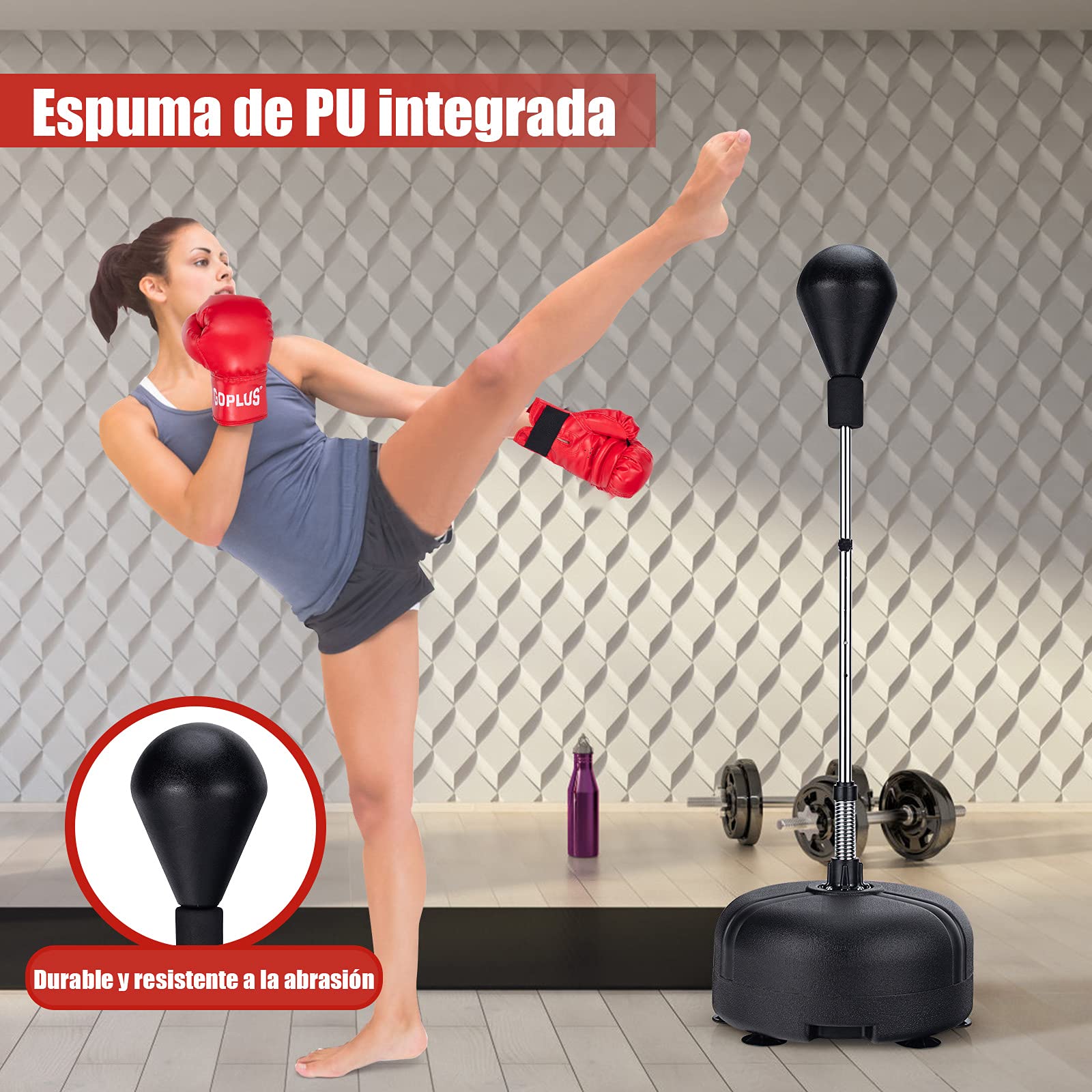 COSTWAY Saco de Boxeo Set de 140-158 cm de Altura Ajustable Saco de Boxeo con Guantes de Boxeo para Hogar Ejercicio para Nños y Aulto