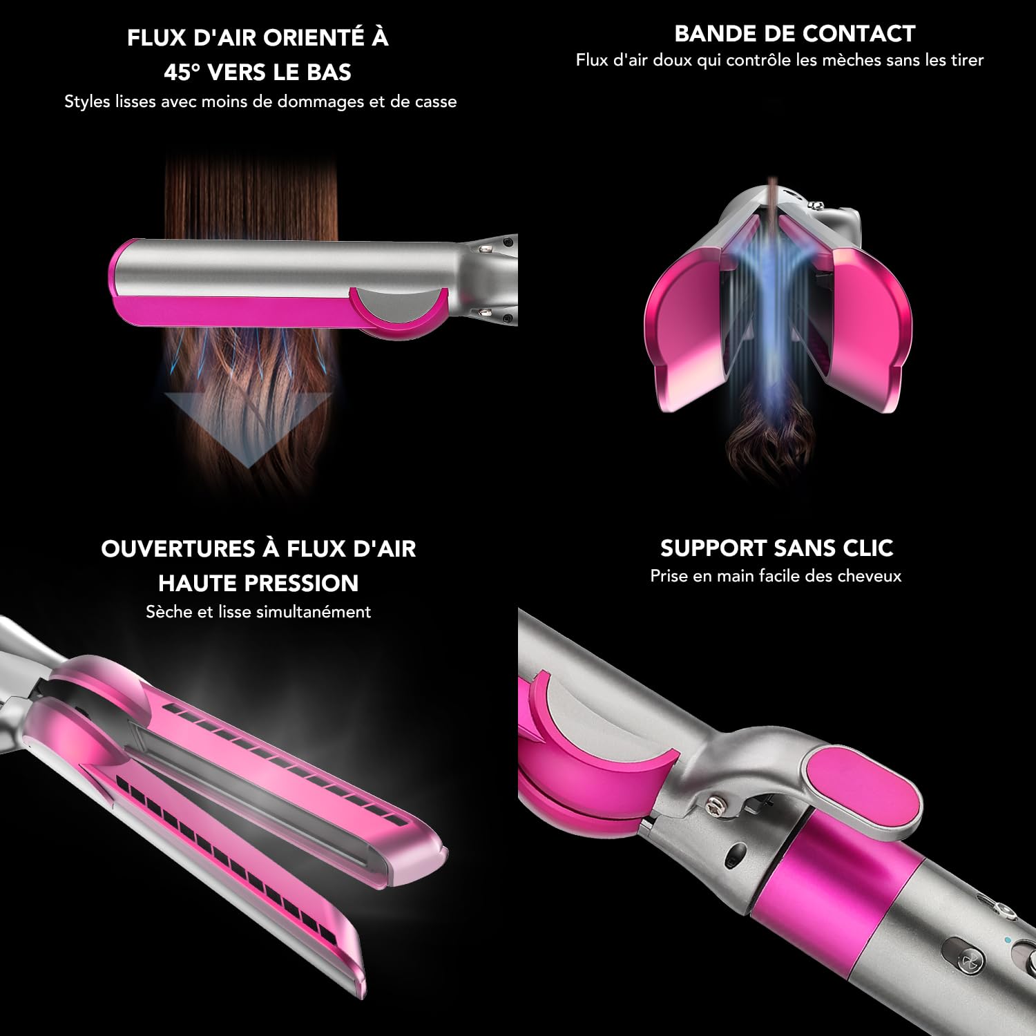 Glätteraufsätze für Dyson Airwrap mit Airflow Technologie ohne heiße Platten für sanftes Haarstyling mit weniger Schäden, Kompatibel mit HS01/HS05/HS08, Fuchsia