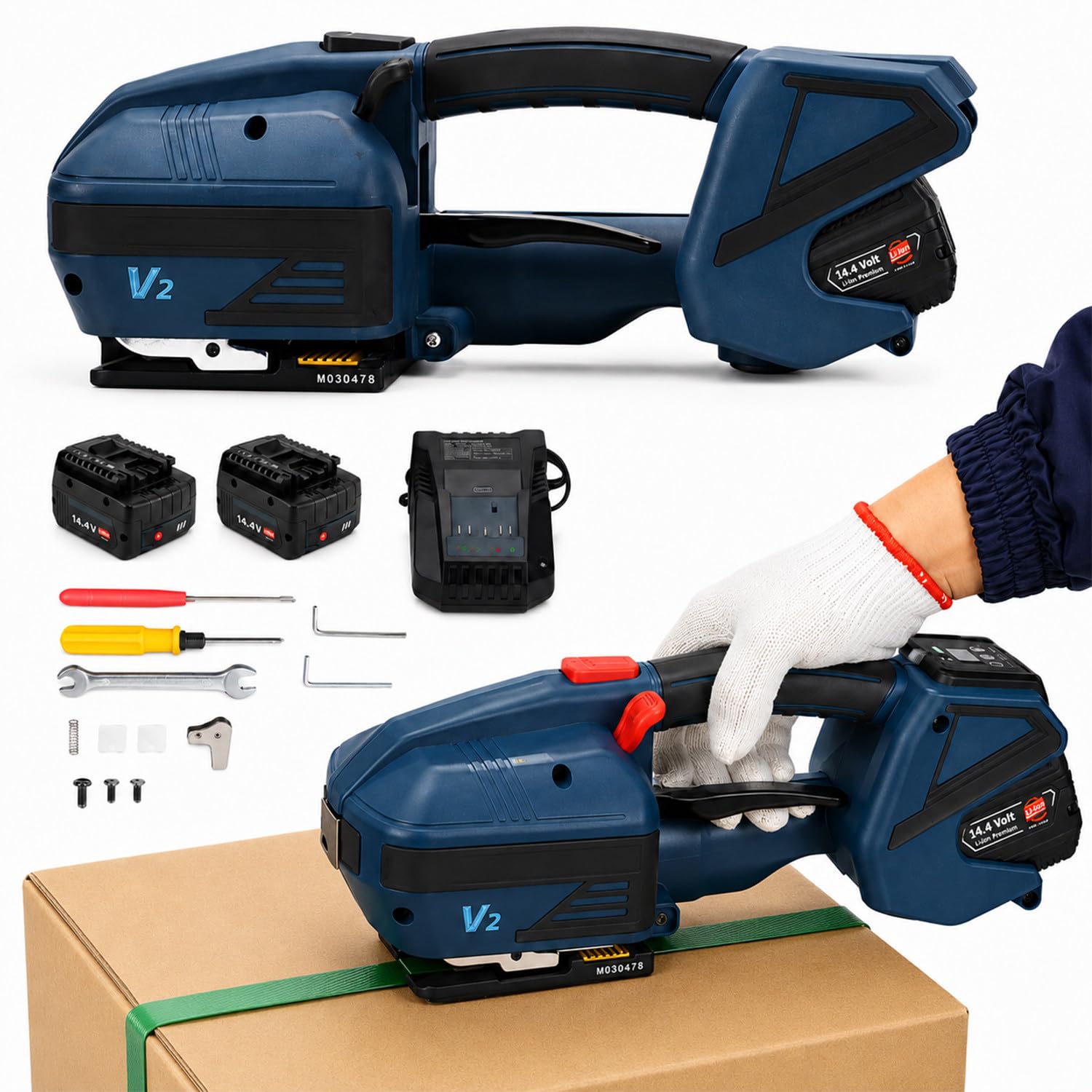 Ostreemaner Automatic Strapping Machine, Electric Strapping Tool, 13-16 mm Strapping Width, 2.5s Fast Welding, With LCD Display and 2 X 4000mah Batteries, For Express Delivery, Logistics, Warehousing