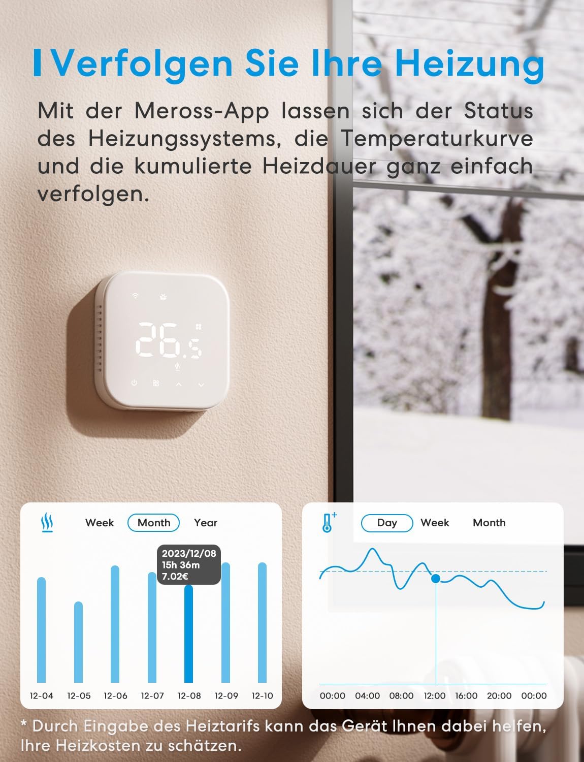 Meross Smart Elektrische Thermostat, WLAN Fußbodenheizung Raumthermostat, Heizen & Kühlen kompatibel mit Alexa und Google, Sprachsteuerung, Fernsteuerung und Zeitplan