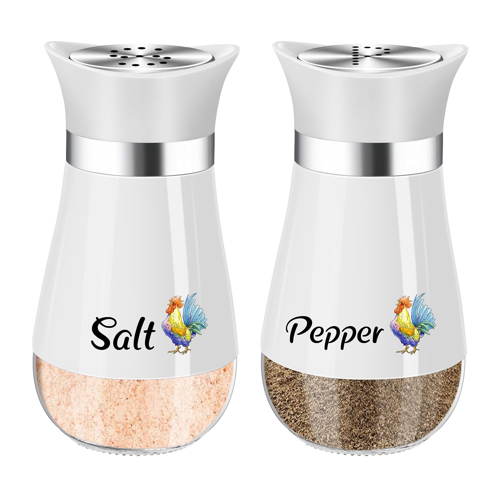Juego de salero y pimentero, salero y pimentero con fondo de vidrio de 4 onzas con tapa de acero inoxidable para el hogar, cocina, restaurante, picnic, caravana, campamento, barbacoa (plateado)