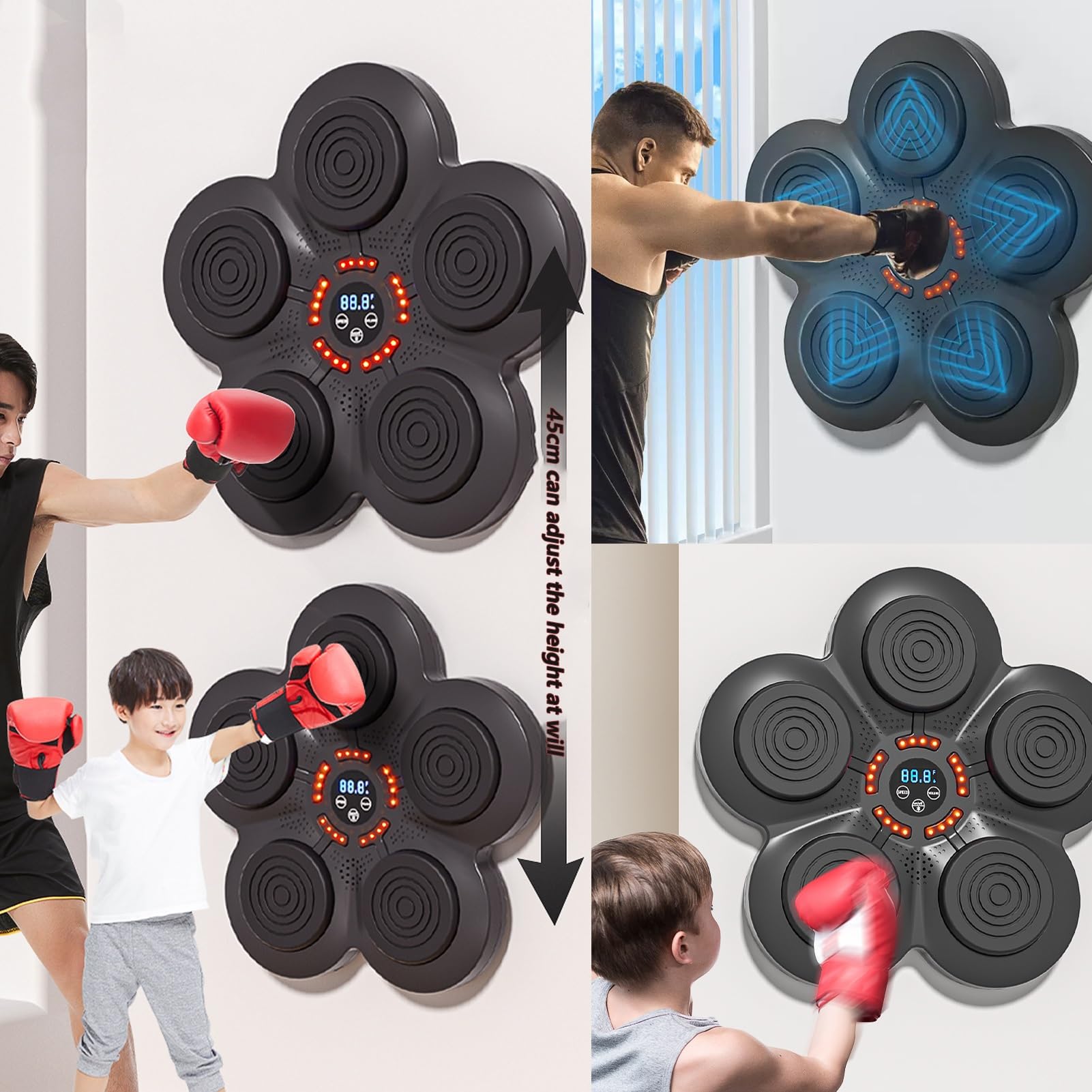 YUGXTH Macchina da boxe musicale intelligente, punzonatrice per musica elettronica con LED Bluetooth, cuscinetti per boxe musicali per montaggio a parete per la casa, per camera da letto, studio, pal