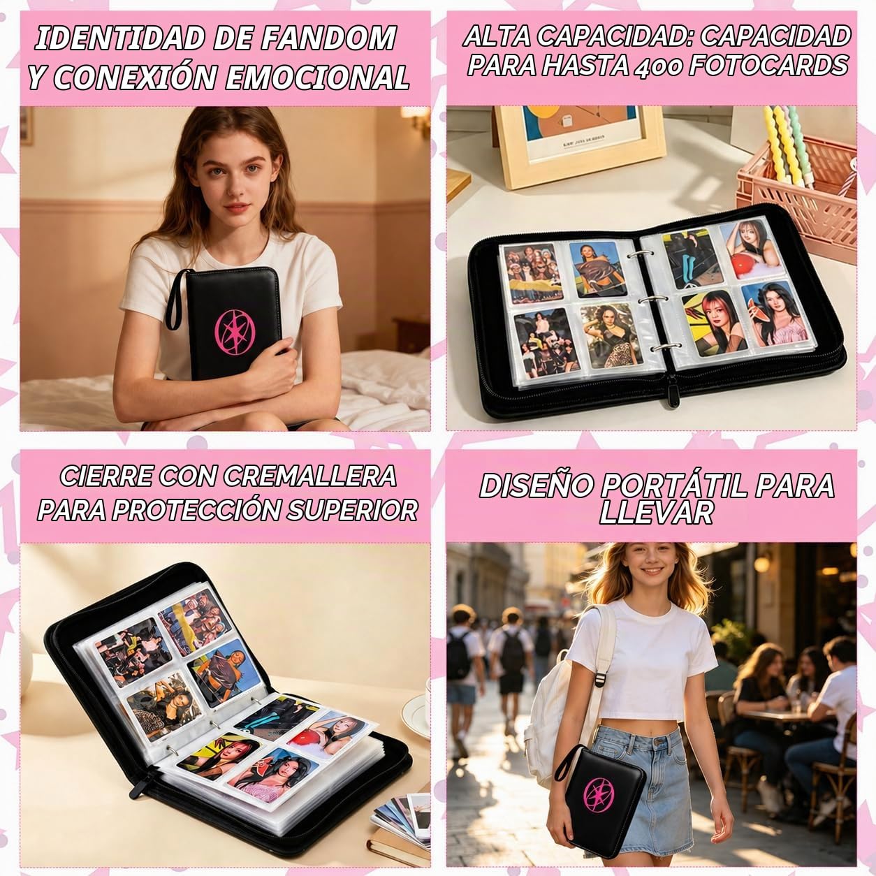 Katseye - Carpeta para tarjetas fotográficas A5 con 50 páginas de tarjetas de 4 bolsillos, álbum de coleccionista de tarjetas de 3 anillos con 6 calcomanías y 400 ranuras para tarjetas, cubierta de