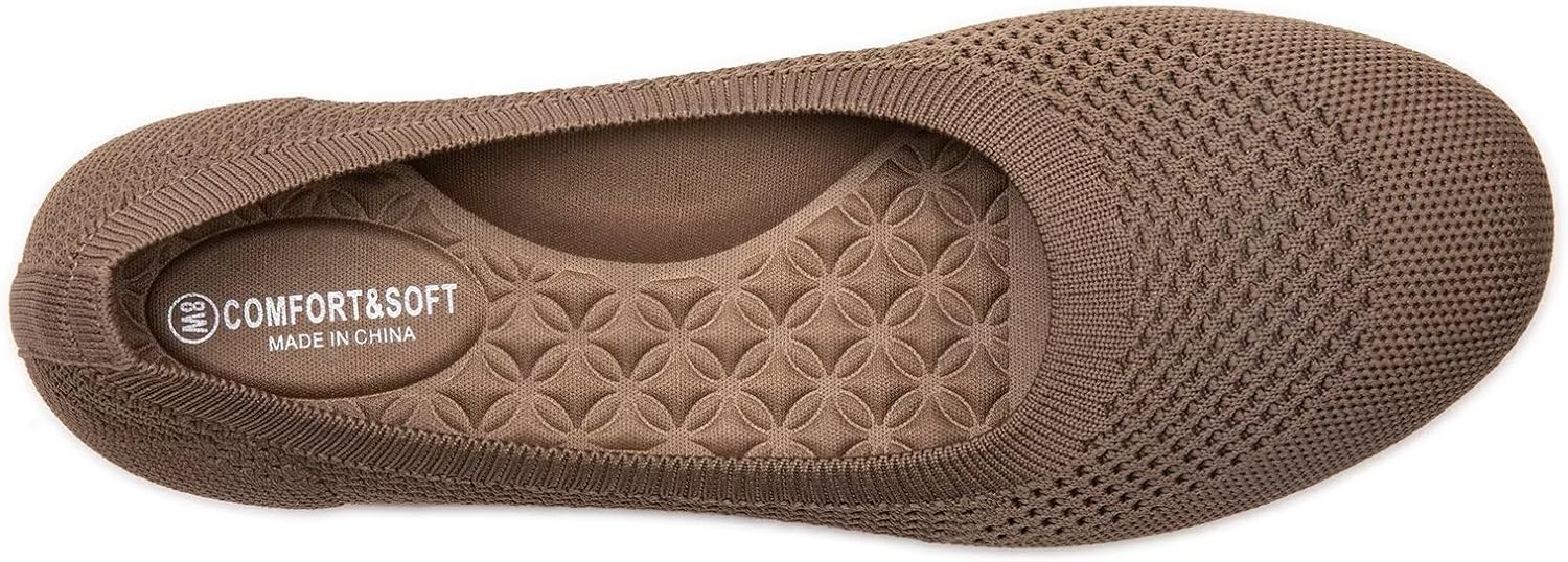 Frank Mully Women's Wide Width Flats Ballet Flats Round Toe Knit Flat Shoes with Arch Support Wide Toe Box