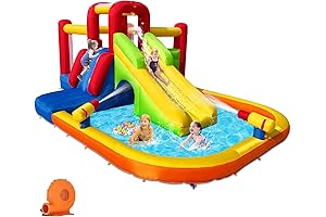Bounce House Inflatable Water Slides for Kids, Jump Castle w/ Water Cannon and Climbing Wall