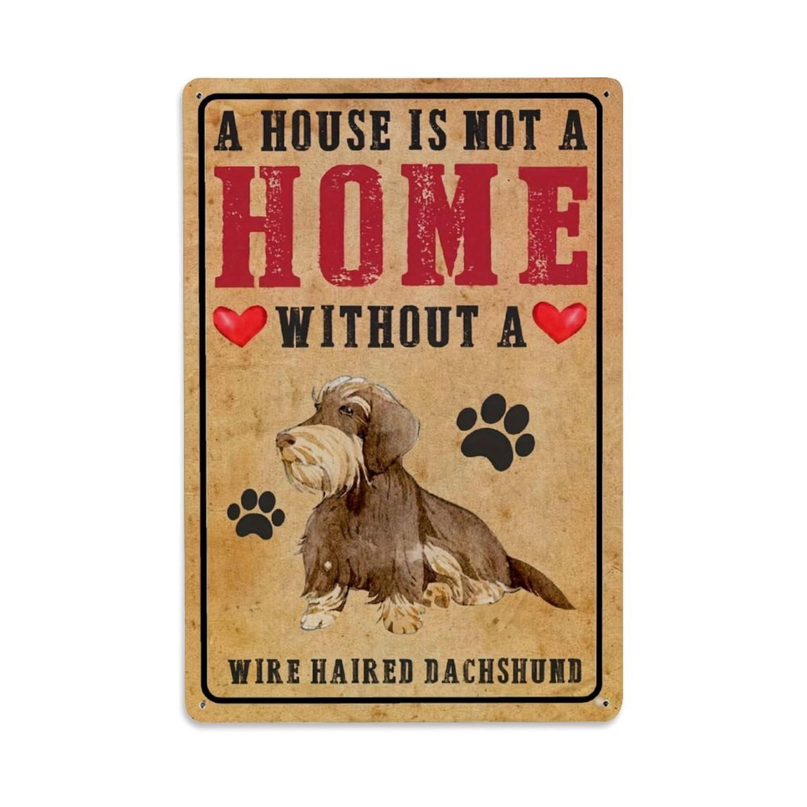 Wire Haired Dachshund Paw Prints Heart Tin Sign Metal Poster Vintage Metal Signs for Home Man Cave Bar Cafe Kitchen laundry room Wall Decorations Gift 8x12Inch