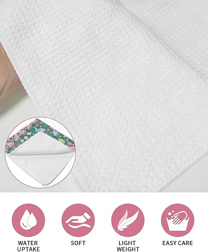 Miniatura 5 de Kitchen Towel 2 Packs Cotton Waffle Weave, Easter Eggs Bunny Birds Green 16 x 24 Inch Absorbent Quick Drying Dish Towels Clothes for Kitchen Living