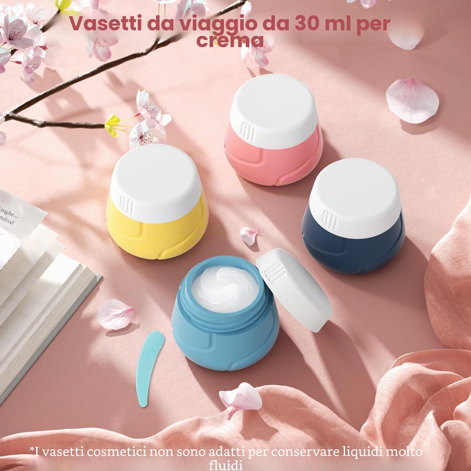 Alyvisun Set da 14 Contenitori da Viaggio in Silicone, Flaconi da Viaggio 100 ml & Vasetti 30 ml con Accessori, Kit Viaggio Liquidi Antiperdita e Ricaricabile per Shampoo, Lozione, Creme