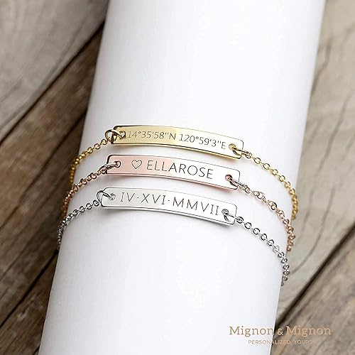Miniatura 2 de MignonandMignon Pulsera grabada personalizada para el día de la madre, joyería personalizada para dama de honor, número romano personalizado,
