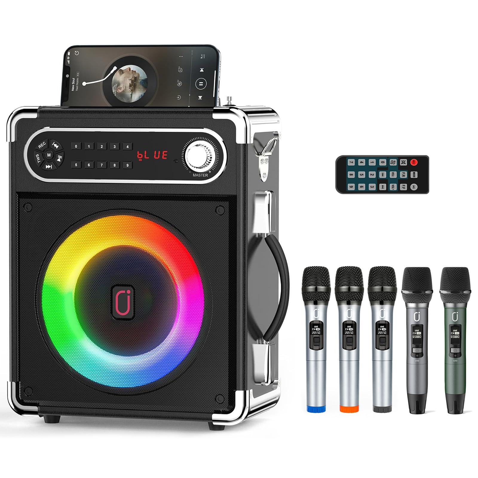 HWWR Karaoke Machine For Adults, Big Party Speaker With 500W Peak Power, Wireless PA System With Dual 8" Subwoofers, Disco Lights & 2 Microphones For Home Party Outdoor, Support USB/AUX/REC/TWS