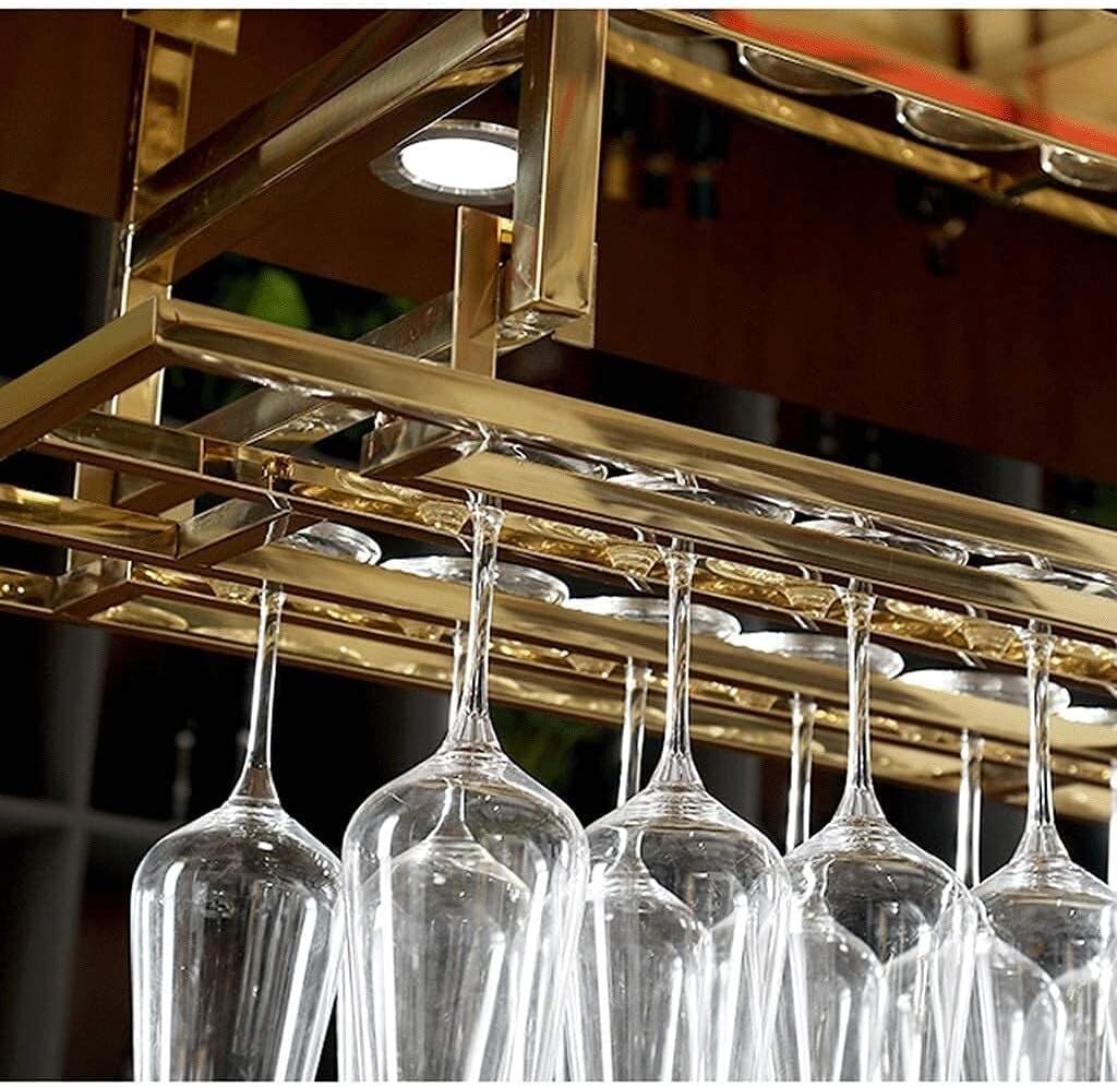 Wine Rack Organizer with Hanging Chain, Ceiling Mounted Wrought Iron Wine Glass Holder