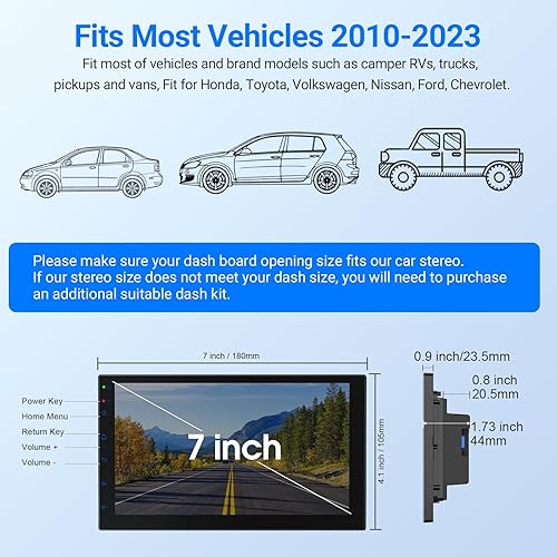 Miniatura 7 de Estéreo de coche doble DIN de 7 pulgadas con CarPlay inalámbrico y Android Auto - Android 13 pantalla táctil, Bluetooth 4.1, 2GB+32GB, GPS, 25W AMP