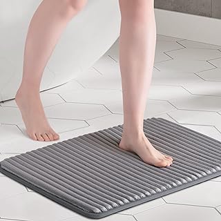 FRESHMINT Ultra Soft Charcoal Infused Memory Foam Bath Mat 17" x 24", Bath Rugs for Bathroom Non-Slip, Thick & Water Absorbent Bathroom Rugs, Room Accessories Shower Floor Mat, Washable, Gray