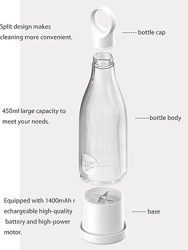 Miniatura 9 de Licuadora portátil licuadora de tamaño personal licuadora USB alimentada por pilas con cuatro cuchillas mini botella de viaje para jugos batidos y