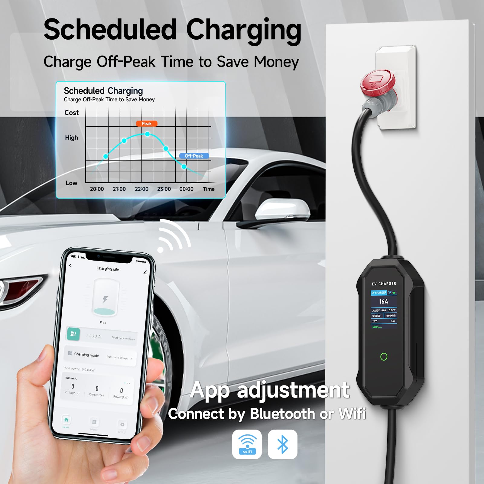 6m Cavo Ricarica Auto Tipo 2 CEE 11kW, Trifase, 8-16A con Potenza di Ricarica Regolabile, Caricatore per Veicoli Elettrici e Stazione di Ricarica Mobile/Wallbox