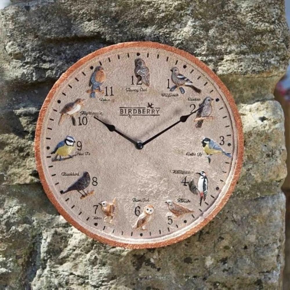 Garden Mile Beige 30Cm Bird Design Garden Clock And Thermometer Durable Quarts Clocks Outdoor Wall Ornament Decorative Wall Clock For Patio, Kitchen, Livingroom Décor