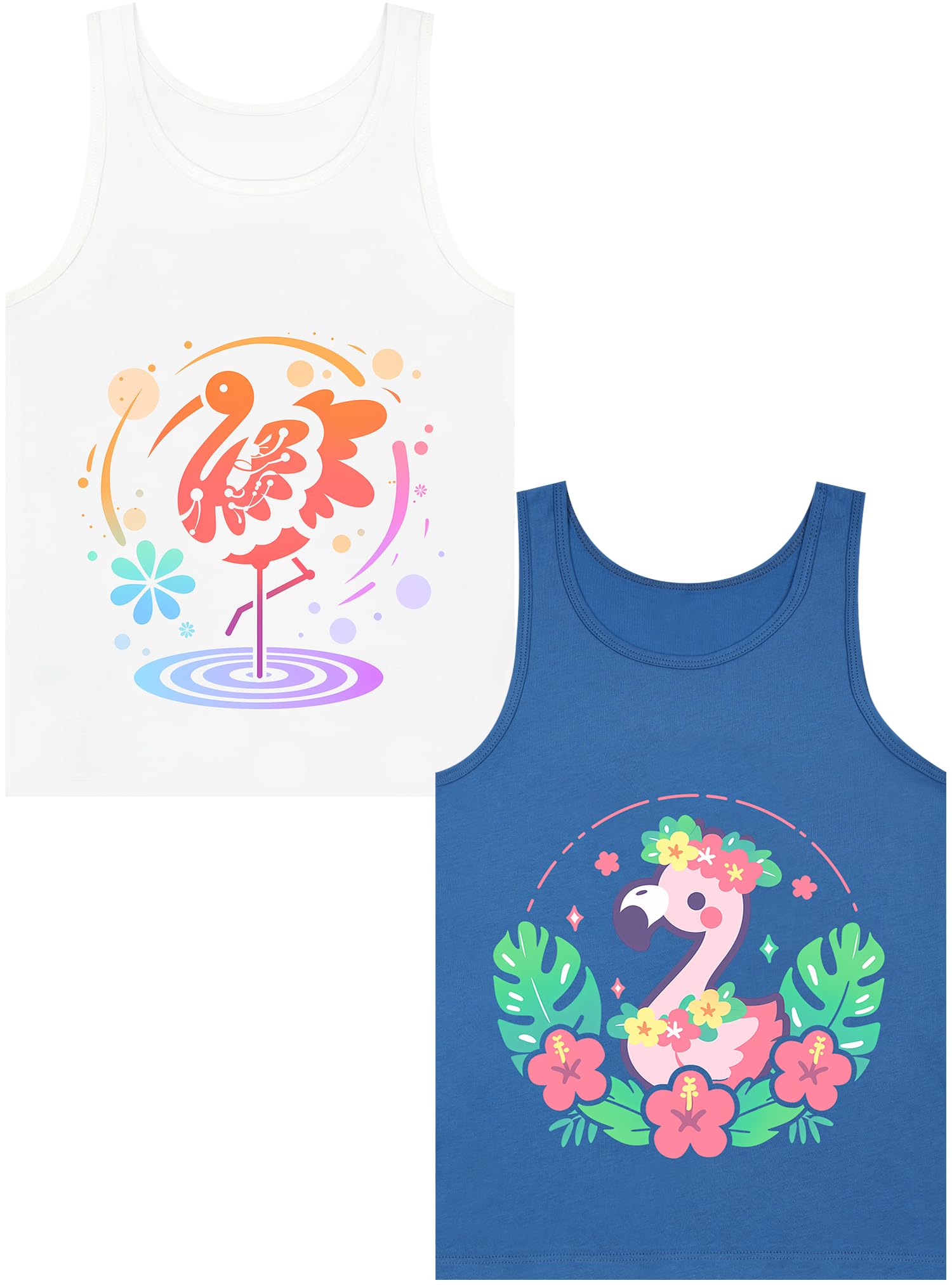 Girls Tank Tops Soft Pure Combed Cotton Tagless Cute Design 2-Pack 2T-16Y