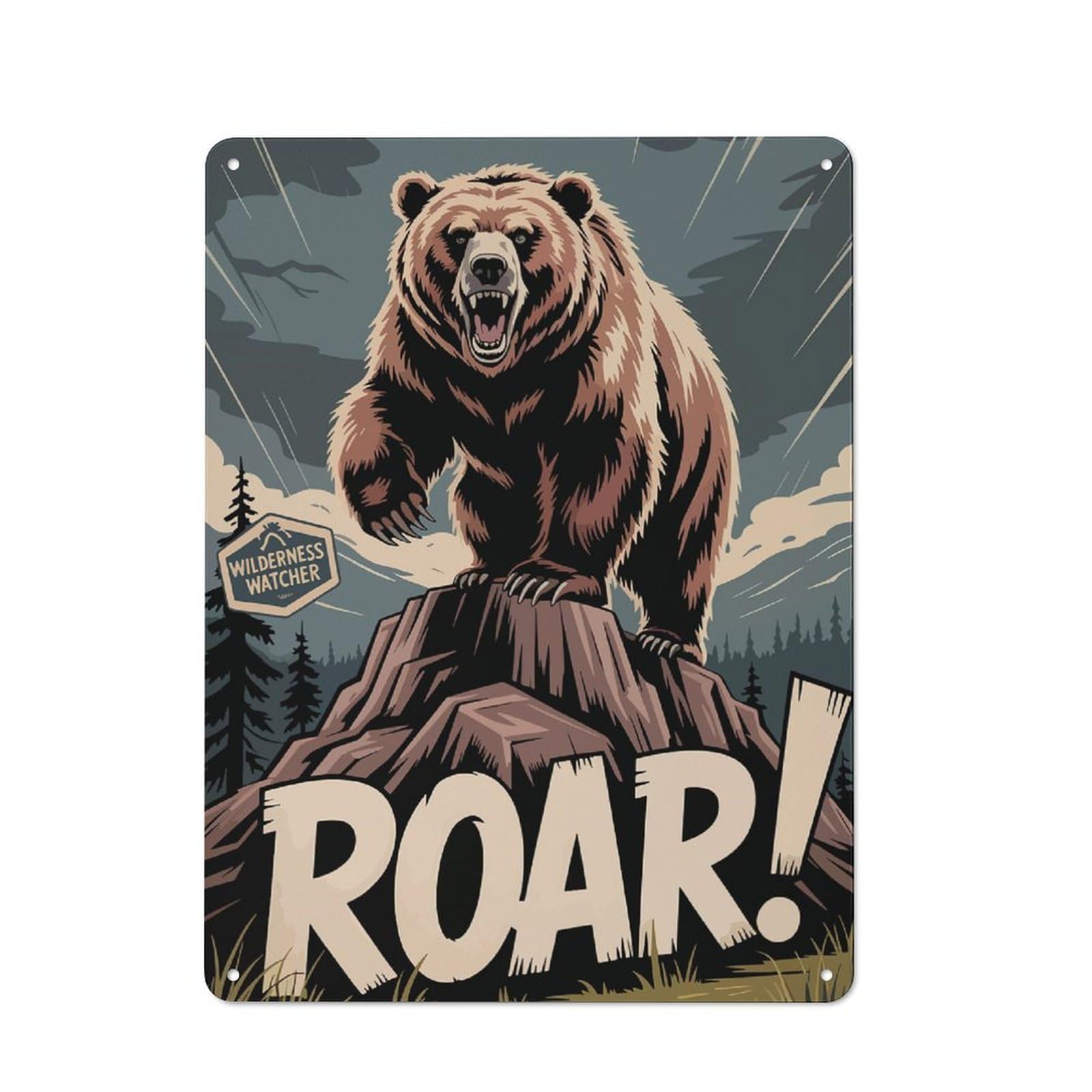 Junmoney Roaring Bear Wilderness Watcher Vintage Metal Sign 40X30cm, Bistro Style Bistro Wall Plaque For Cafe, Bistro, Bakery Or Restaurant
