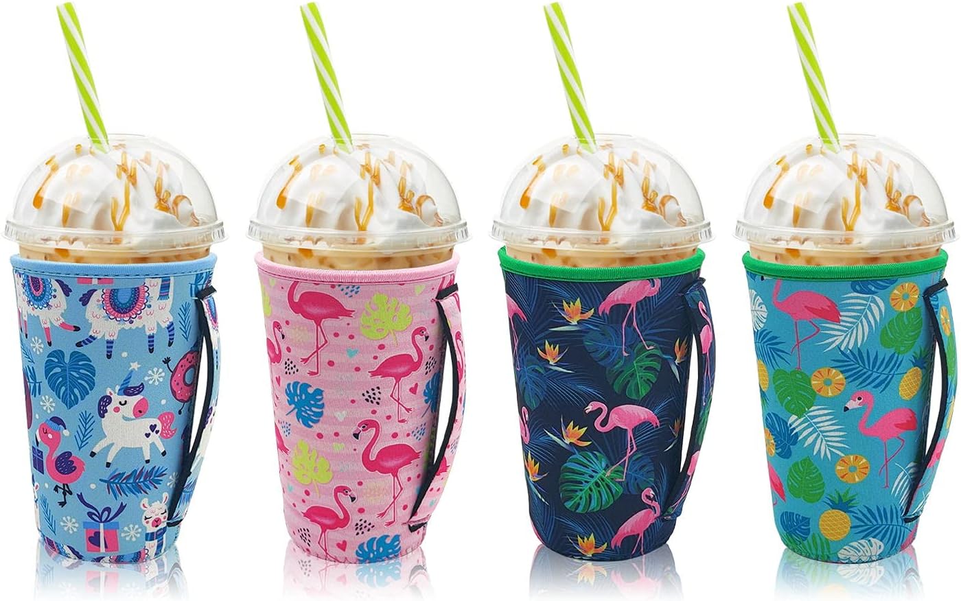 4Pack Reusable Iced Coffee Sleeve Insulator Sleeves for