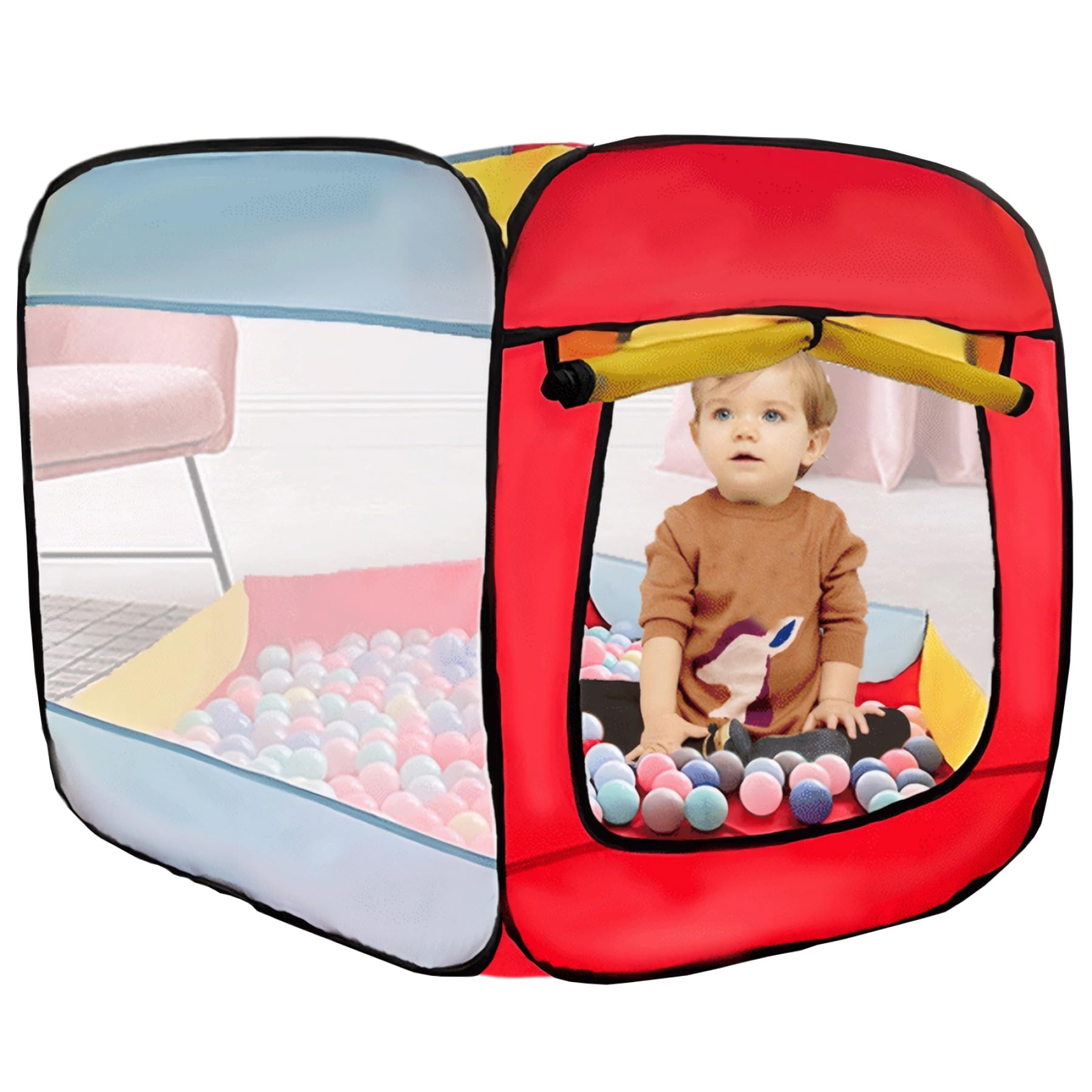 Piscina de Bolas para niños pequeños 53x31 Pulgadas Tienda de campaña Plegable de Malla ventilada para bebés con Cortina de Puerta Enrollable Tienda de Juegos Resistente para Interiores y exteri
