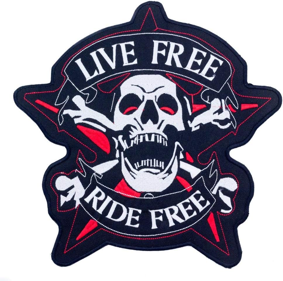 Amazon.com: Live Free Ride Free Screaming Skull and Crossbones Patch ...