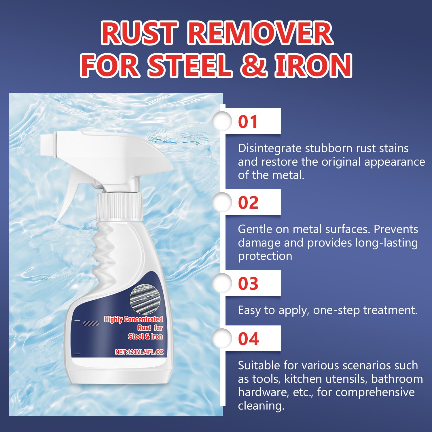 Flaurix 2Pcs Highly Concentrated Rust Remover for Steel & Iron,Heavy Duty Rust Remover Spray No Scrubbing,Rust Remover Heavy Duty for Metal,Powerful Rust Remover for Tools,Stainless Steel-240ML - 4