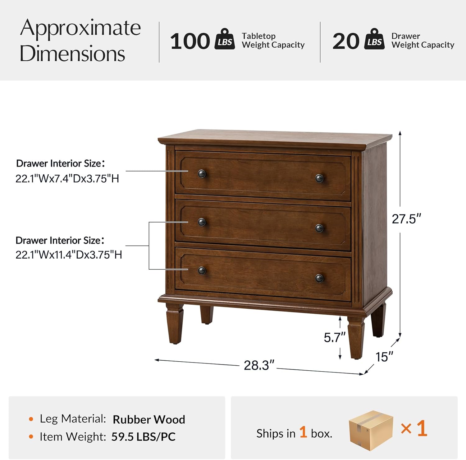 HULALA HOME 3 Drawer End Table with Charging Station, Wooden Drawer Organizer with Wood Legs, Mid Century Modern End Table Set of 2, Walnut