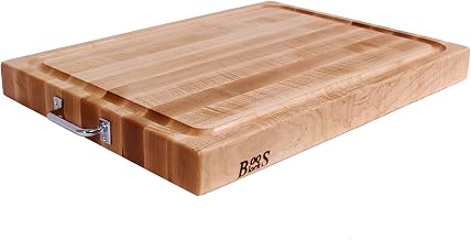 John Boos Block RAFR2418 Reversible Maple Edge Grain Cutting Board with Juice Groove and Chrome Handles, 24 Inches x 18 Inches x 2.25 Inches