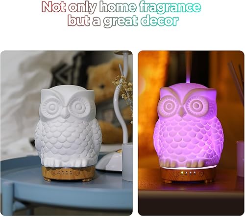 Miniatura 9 de Difusor de Aromaterapia de Cerámica en Forma de Búho Inrorans 160 ml Difusor de Aceite Esencial Ultrasónico de Niebla Fría con Neblina Intermitente