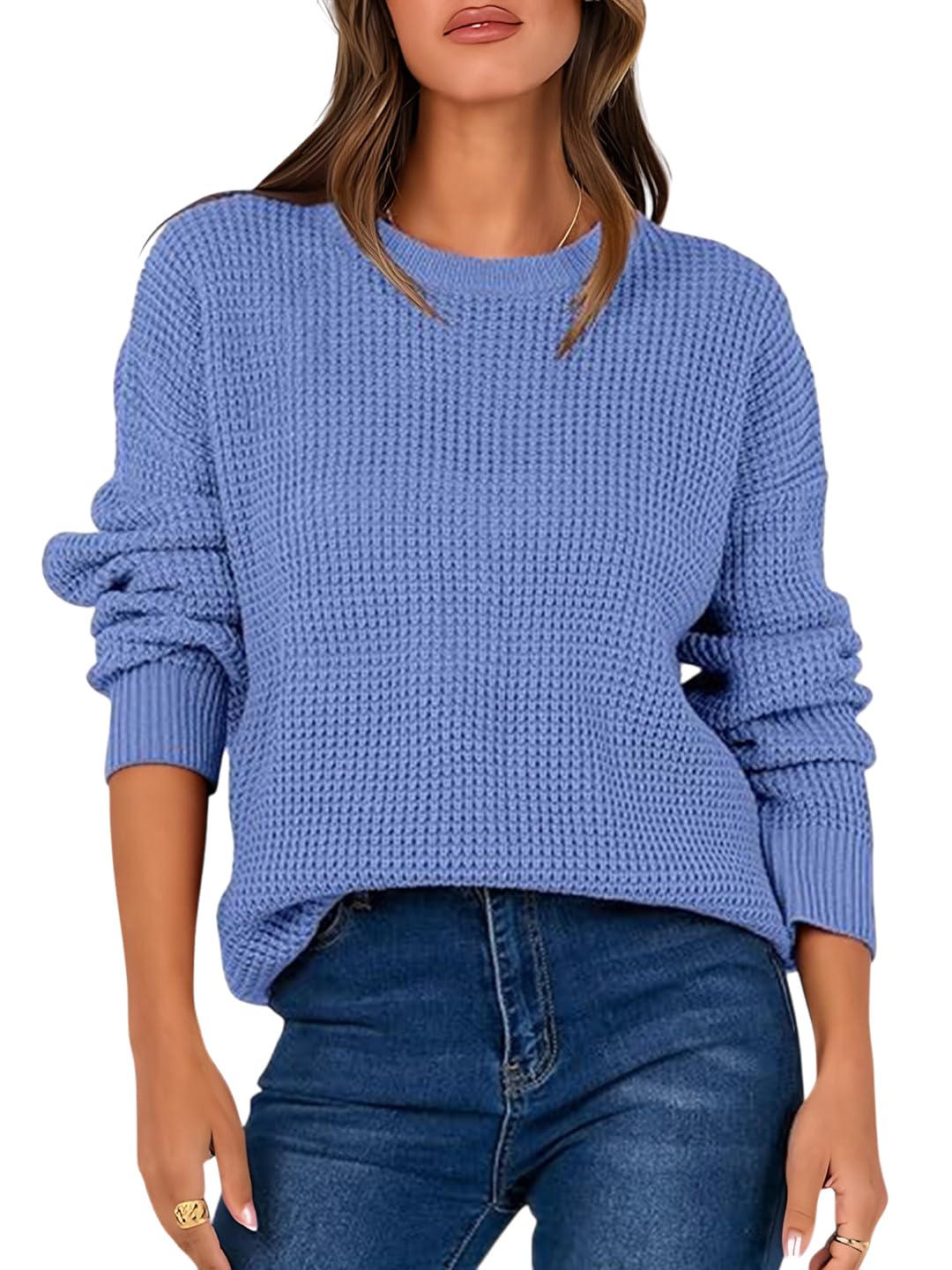 tysort Women’s Oversized Waffle Knit Pullover Sweater – Long Sleeve Casual Loose Fit Cozy Crewneck Winter Top-picture-0