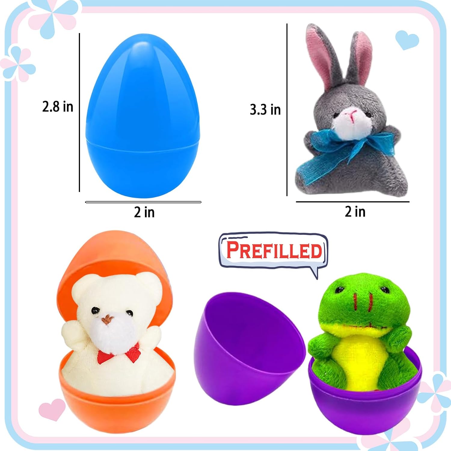 Prefilled Easter Eggs Filled with Stuffed Plush Animals Toys Inside for Easter Basket Stuffers, Easter Egg Hunt, Kids Classroom Prizes