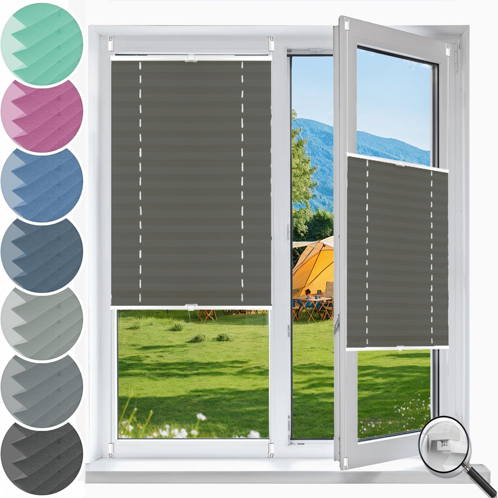 No Drill Blinds Instant Temporary Blinds 40 x 165 cm (W x H), Self-Adhesive Non-Woven, Crumpled Effect, Pleated Blinds Temporary Blinds, Pleated Blinds Non-Woven, for Window Door, Light Grey