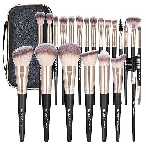MAGEFY Brochas de maquillaje, 22 piezas profesionales de alta calidad, juego de brochas de maquillaje sintéticas con estuche, cepillo para sombra de