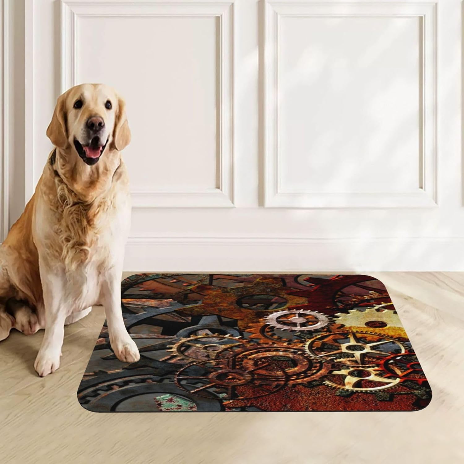 Steampunk Clocks and Gears Pet Feeding Mat-Absorbent Quick Dry Pet Cat Dog Food Mat Non Slip Waterproof Rubber Dish Placemat