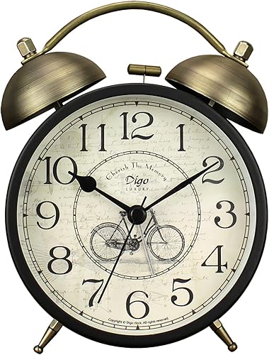 Miniatura 10 de Maxspace Reloj despertador de campana doble de 4 pulgadas, reloj despertador analógico retro de cuarzo silencioso sin tictac con luz nocturna, reloj