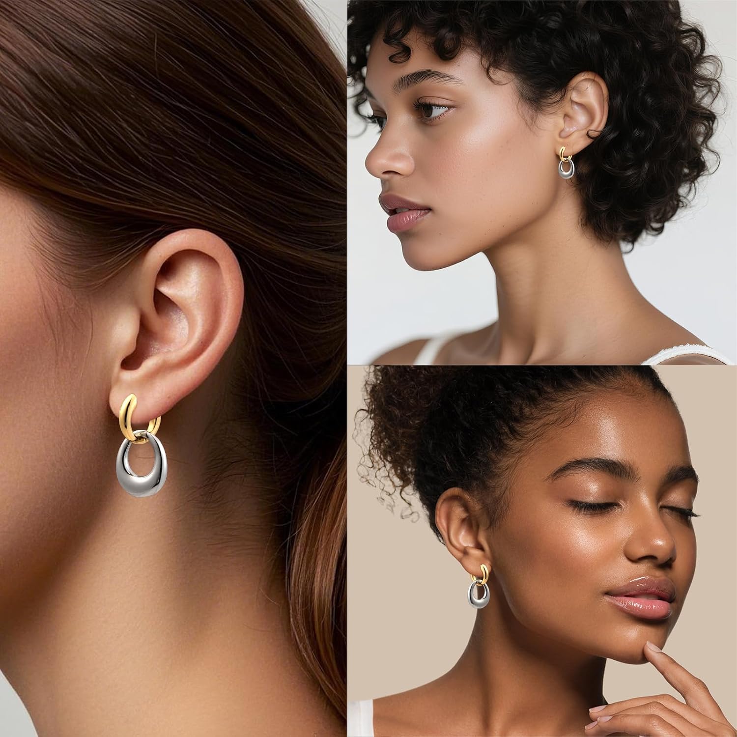 14K Gold Plated and Silver Hoop Earrings for Women Two Tone Mixed Metal Huggie Hoop Earrings for Daily - Image 4