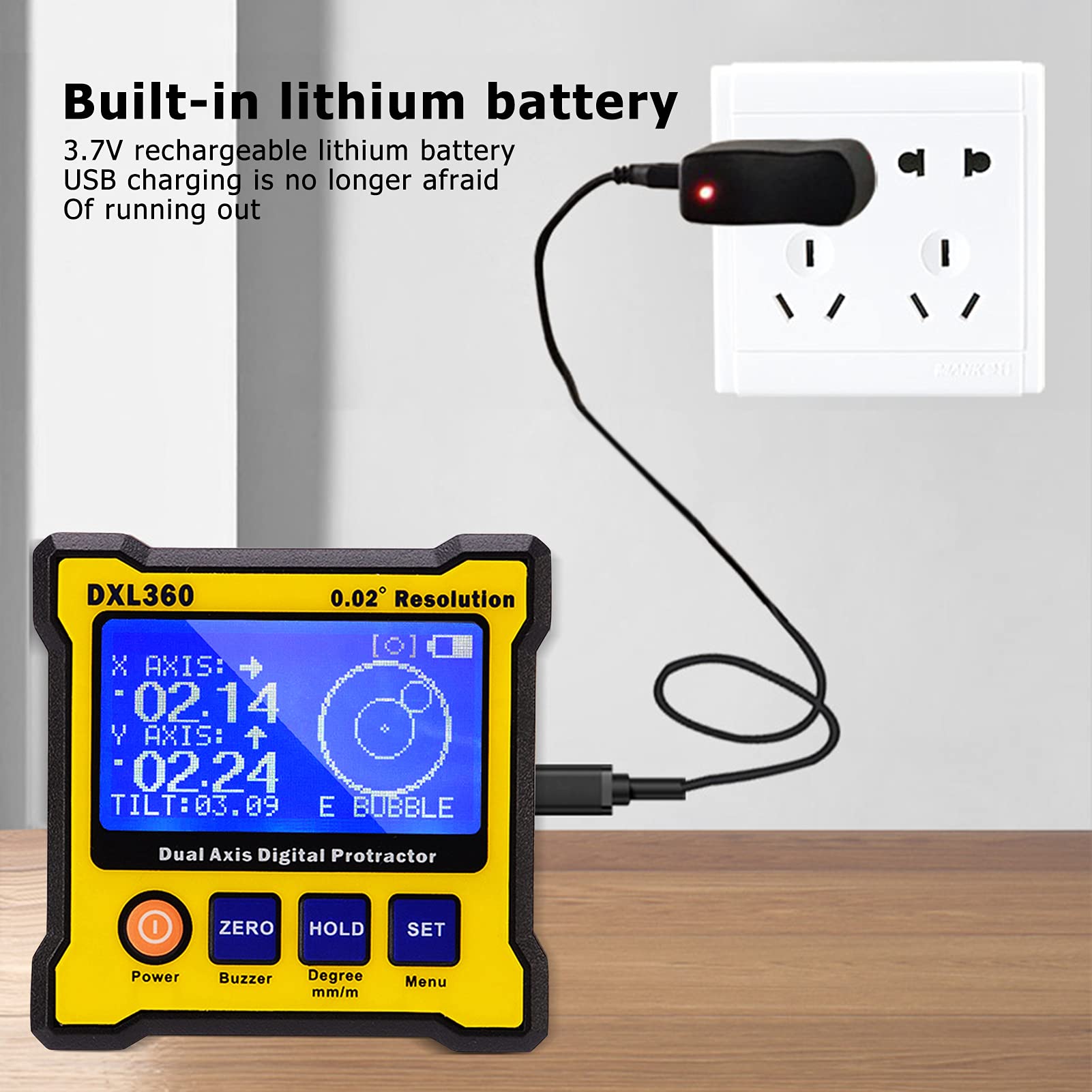 DXL360 Level Box DXL360 Boîte de mesure de niveau à double axe, rapporteur numérique, inclinomètre, règle d'angle, élévation, 0,02 ° Outil de mesure précis haute résolution avec écran LCD