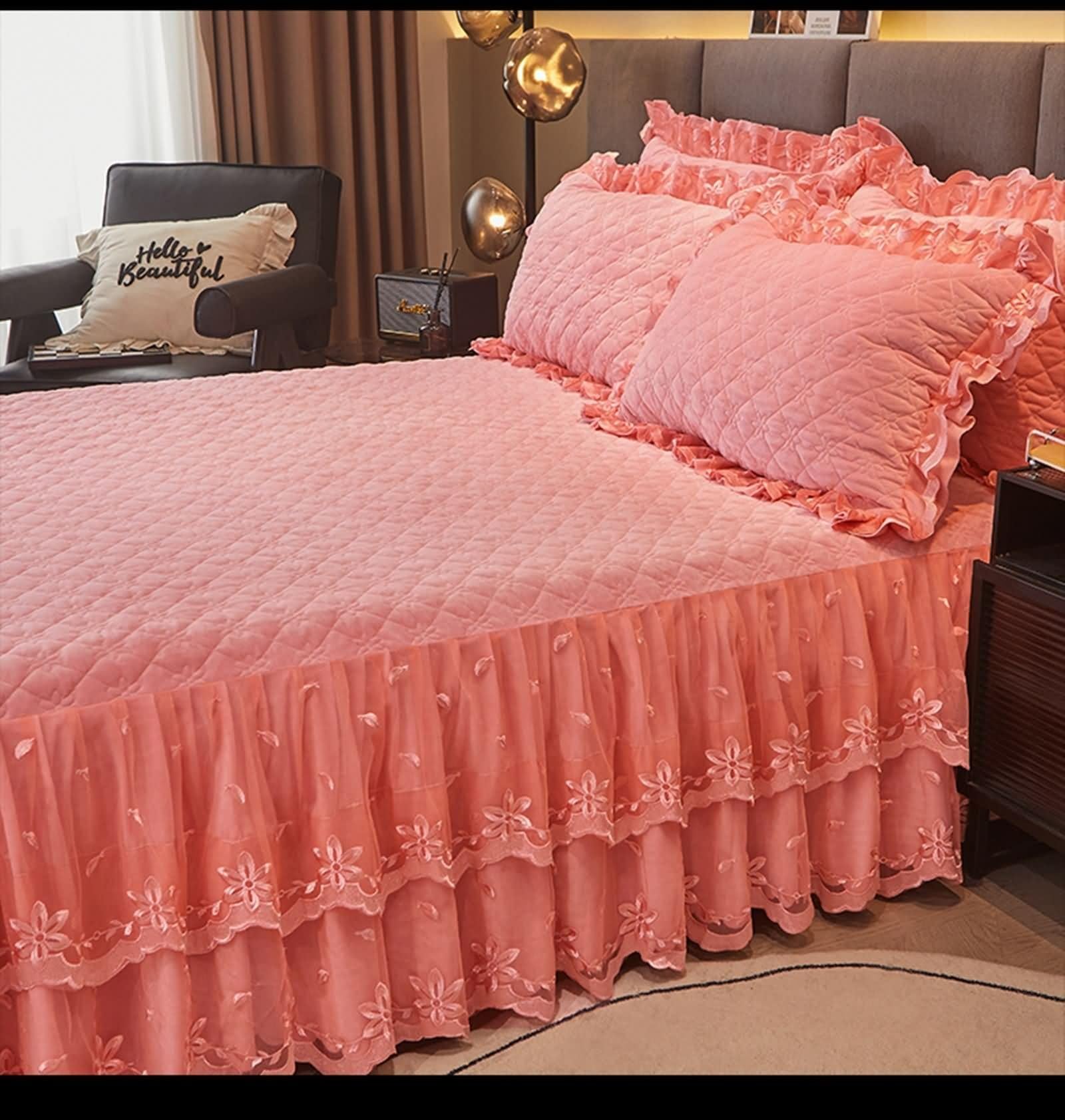 Spannbettlaken Topper, Spannbetttuch Rosa Unifarben mit Rautenmuster Samt 180x220cm