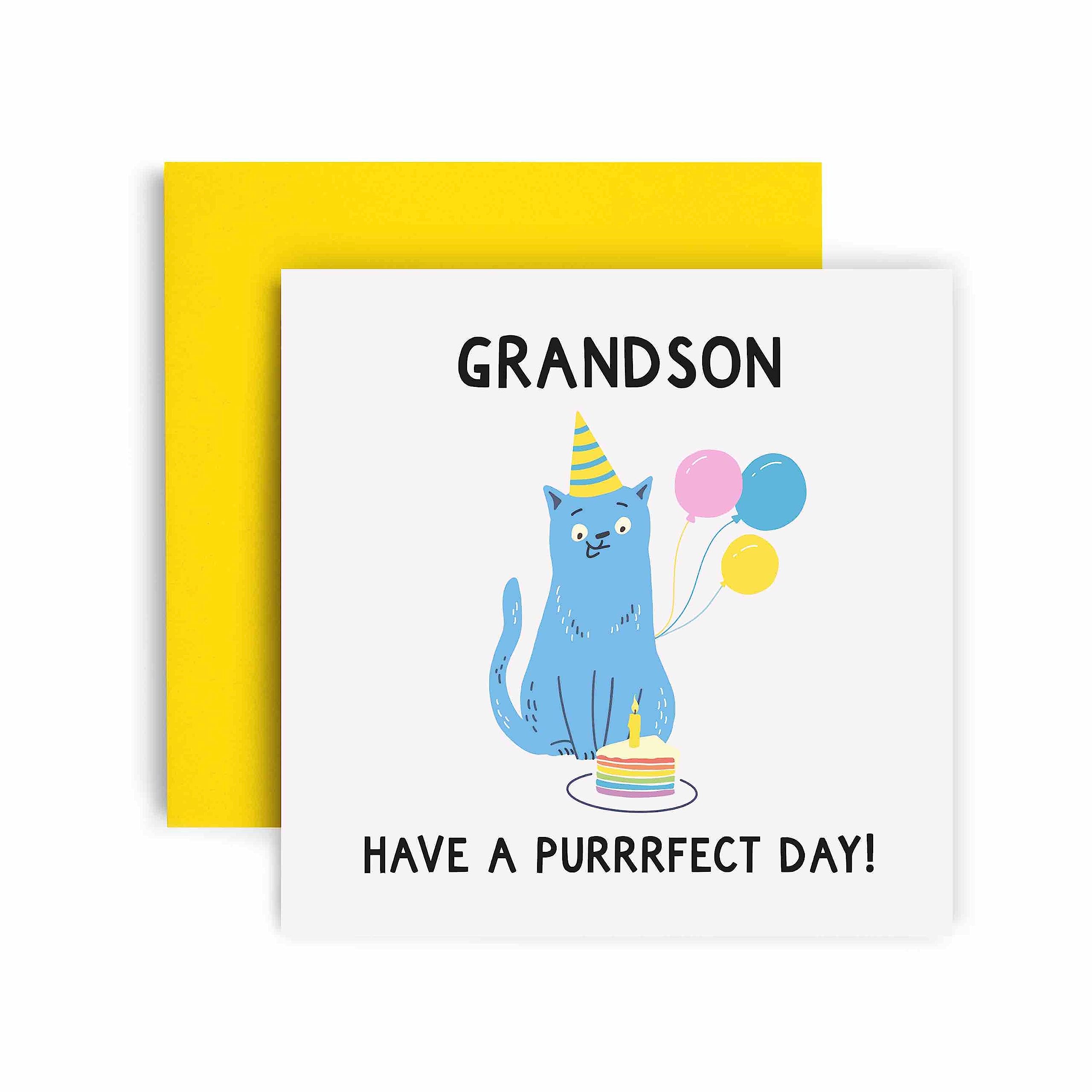 Huxters Birthday Cards for Men - The Purrfect Cat Grandson Birthday Card for him - Funny Fathers Day Card for Grandson Fun Happy Birthday - 14.8cm (Grandson)