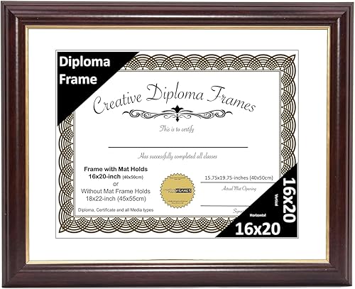 Vista 51 de Creative Picture Frames Marco de diploma de borde dorado caoba de 12 x 16 pulgadas con vidrio negro y colgadores de pared instalados, marco