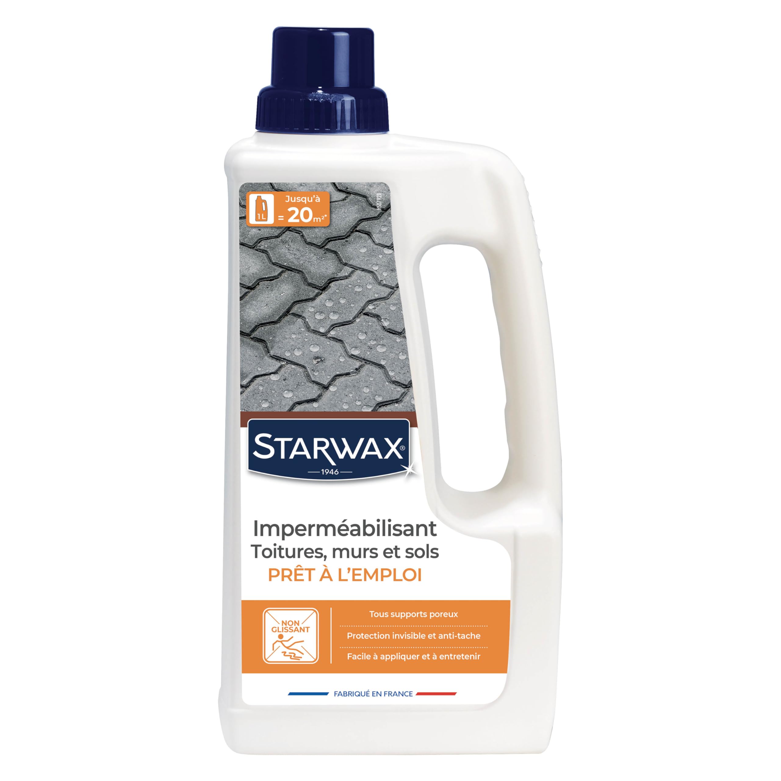 STARWAX Imperméabilisant Toitures Murs Sols Protection Hydrofuge Oléofuge Effet Déperlant Non Glissant Fabriqué France 1L