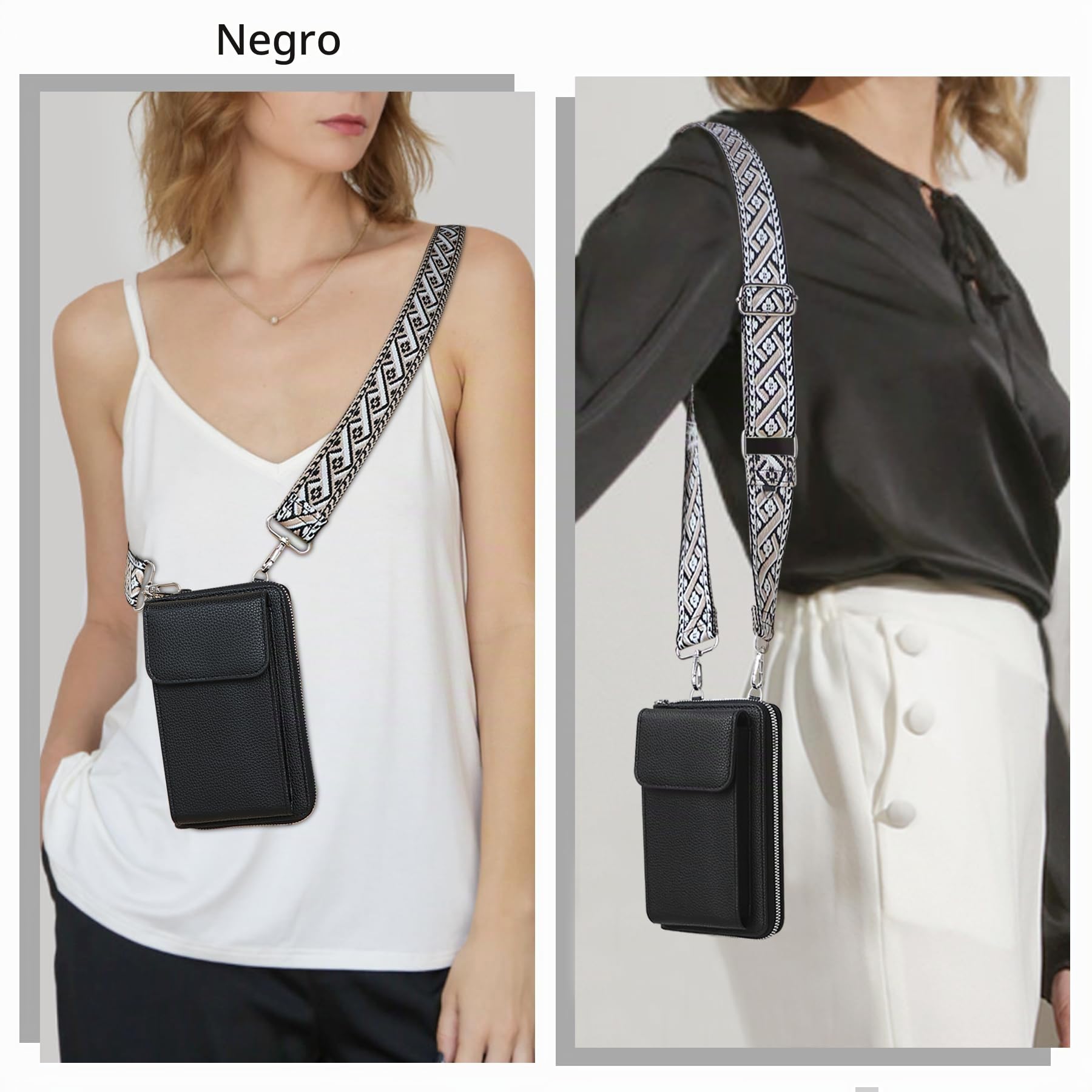 PU Bolso Bandolera Mujer, Bolso Para Móvil Mujer, Correa Ajustable Bolsitos Para Móviles,Guardar Móvil de Hasta 7"