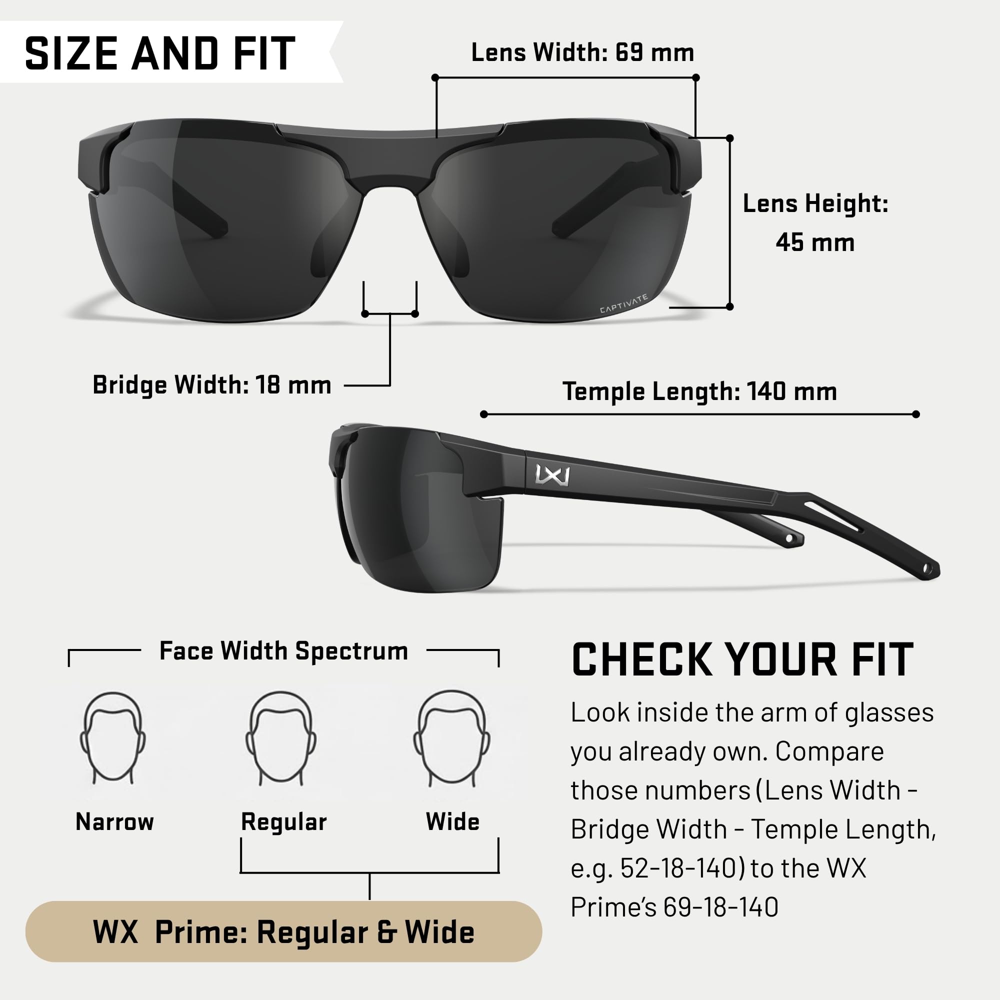 Wiley X WX Prime Sonnenbrille Schutzbrille für Herren, bruchsicher, UV-Augenschutz für Kampf und Schießen, betörende graue Gläser, mattschwarzer Rahmen