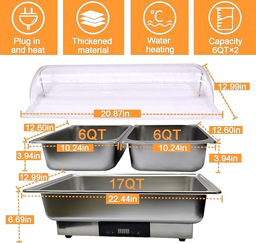 Miniatura 2 de Plato eléctrico para rozar, 12 cuartos de galón de tamaño completo, servidores y calentadores de buffet con pantalla de control de temperatura,