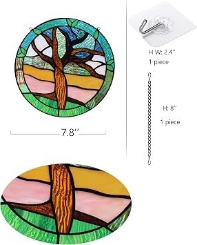 Tree of Life Stained Glass Window Hangings,Tree of Life Suncatchers Home Decoration, Handmade Gift for Mothers,Fathers and Lovers.
