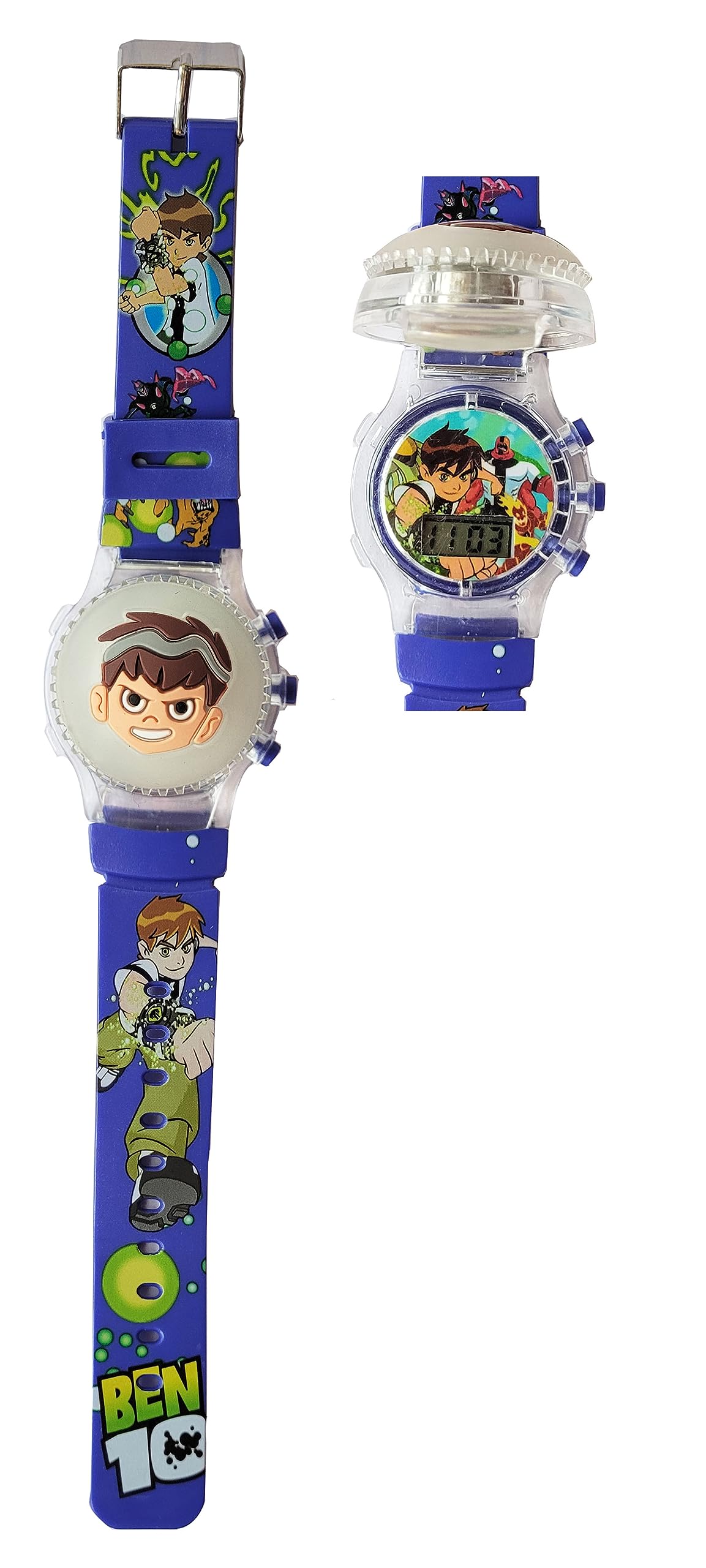 Dreamy Soft Rubber Silicone Light with Spinner Cartoon Cap Cover Digital Kids Watch Non Breakable Wrist Watch (SM/B1) - Pack of 1 Watch (Ben Blue) (B0CGS2RPPY) Amazon Price History, Amazon Price Tracker